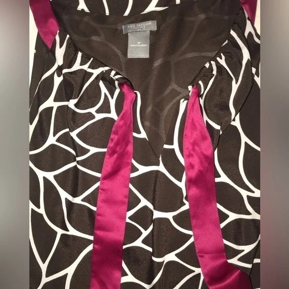 Ann Taylor Petite Brown/white Leaves Tank Top W/ Pink Ribbon Tie At Neck Blouse - Picture 5 of 7
